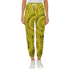 Abstract Sun Pattern Yellow Background Women s Cropped Drawstring Pants by Jancukart