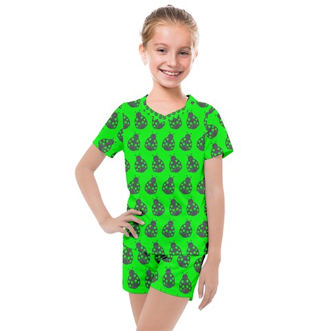 Ladybug Vector Geometric Tile Pattern Kids  Mesh Tee And Shorts Set by GardenOfOphir