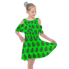 Ladybug Vector Geometric Tile Pattern Kids  Shoulder Cutout Chiffon Dress by GardenOfOphir