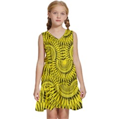 Abstract Sun Pattern Yellow Background Kids  Sleeveless Tiered Mini Dress by Jancukart