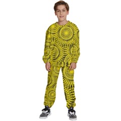 Abstract Sun Pattern Yellow Background Kids  Sweatshirt Set