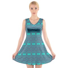 Chevron Zigzag Pattern V-neck Sleeveless Dress