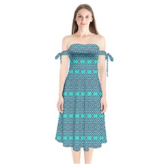 Chevron Zigzag Pattern Shoulder Tie Bardot Midi Dress