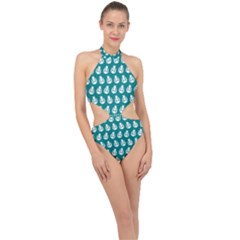 Ladybug Vector Geometric Tile Pattern Halter Side Cut Swimsuit by GardenOfOphir