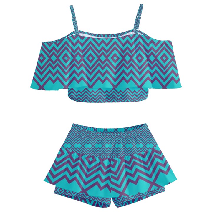 Chevron Zigzag Pattern Kids  Off Shoulder Skirt Bikini