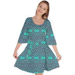 Chevron Zigzag Pattern Velour Kimono Dress