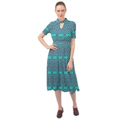 Chevron Zigzag Pattern Keyhole Neckline Chiffon Dress