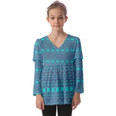 Chevron Zigzag Pattern Kids  V Neck Casual Top