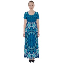 Kaleidoscope Mandala Ornament High Waist Short Sleeve Maxi Dress