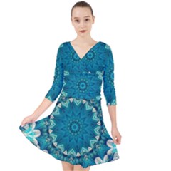 Kaleidoscope Mandala Ornament Quarter Sleeve Front Wrap Dress