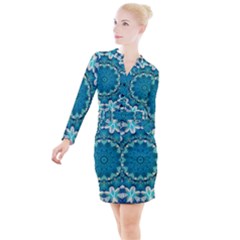 Kaleidoscope Mandala Ornament Button Long Sleeve Dress