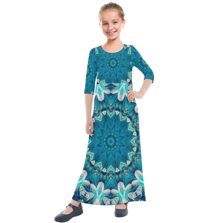 Kaleidoscope Mandala Ornament Kids  Quarter Sleeve Maxi Dress