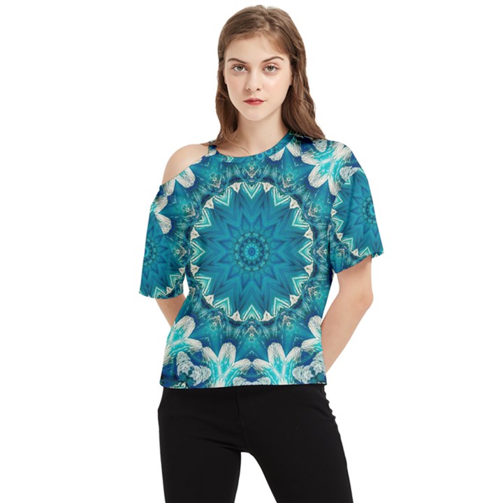 Kaleidoscope Mandala Ornament One Shoulder Cut Out Tee