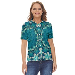 Kaleidoscope Mandala Ornament Women s Short Sleeve Double Pocket Shirt