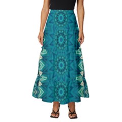 Kaleidoscope Mandala Ornament Tiered Ruffle Maxi Skirt