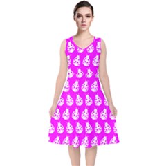 Ladybug Vector Geometric Tile Pattern V-neck Midi Sleeveless Dress  by GardenOfOphir