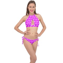 Ladybug Vector Geometric Tile Pattern Cross Front Halter Bikini Set by GardenOfOphir