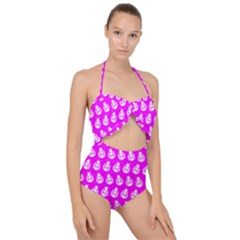 Ladybug Vector Geometric Tile Pattern Scallop Top Cut Out Swimsuit by GardenOfOphir