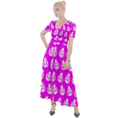 Ladybug Vector Geometric Tile Pattern Button Up Short Sleeve Maxi Dress by GardenOfOphir