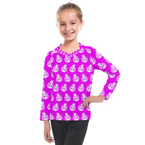 Ladybug Vector Geometric Tile Pattern Kids  Long Mesh Tee by GardenOfOphir