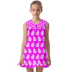 Ladybug Vector Geometric Tile Pattern Kids  Pilgrim Collar Ruffle Hem Dress