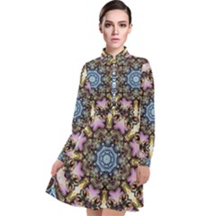 Abstract Kaleidoscope Digital Long Sleeve Chiffon Shirt Dress