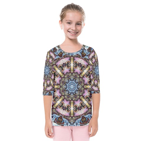 Abstract Kaleidoscope Digital Kids  Quarter Sleeve Raglan Tee by Jancukart