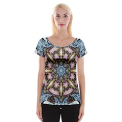 Abstract Kaleidoscope Digital Cap Sleeve Top