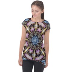 Abstract Kaleidoscope Digital Cap Sleeve High Low Top