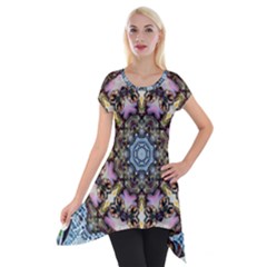 Abstract Kaleidoscope Digital Short Sleeve Side Drop Tunic