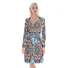 Abstract Kaleidoscope Digital Long Sleeve Velvet Front Wrap Dress