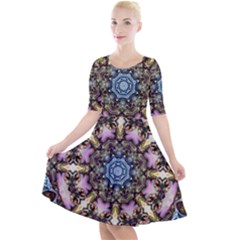 Abstract Kaleidoscope Digital Quarter Sleeve A-line Dress