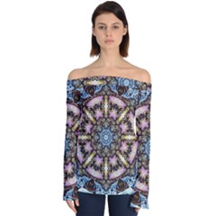 Abstract Kaleidoscope Digital Off Shoulder Long Sleeve Top