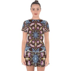 Abstract Kaleidoscope Digital Drop Hem Mini Chiffon Dress