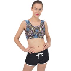 Abstract Kaleidoscope Digital V-back Sports Bra by Jancukart