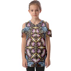 Abstract Kaleidoscope Digital Fold Over Open Sleeve Top by Jancukart