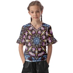 Abstract Kaleidoscope Digital Kids  V-neck Horn Sleeve Blouse by Jancukart