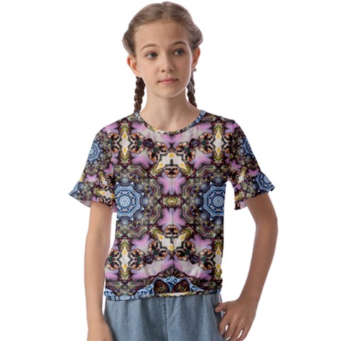 Abstract Kaleidoscope Digital Kids  Cuff Sleeve Scrunch Bottom Tee by Jancukart