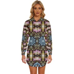 Abstract Kaleidoscope Digital Womens Long Sleeve Shirt Dress