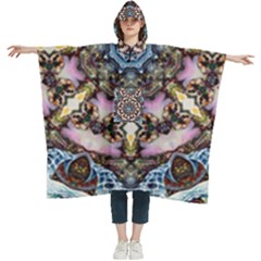 Abstract Kaleidoscope Digital Women s Hooded Rain Ponchos