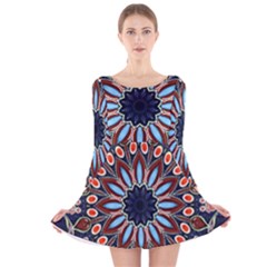 Abstract Kaleidoscope Digital Long Sleeve Velvet Skater Dress