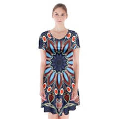 Abstract Kaleidoscope Digital Short Sleeve V-neck Flare Dress