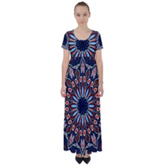 Abstract Kaleidoscope Digital High Waist Short Sleeve Maxi Dress