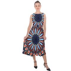 Abstract Kaleidoscope Digital Midi Tie-back Chiffon Dress