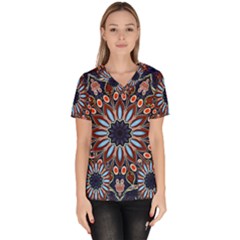 Abstract Kaleidoscope Digital Women s V-neck Scrub Top by Jancukart