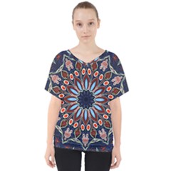 Abstract Kaleidoscope Digital V-neck Dolman Drape Top