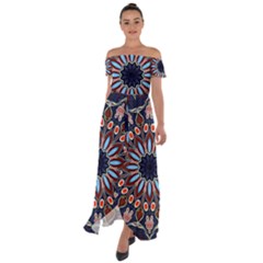 Abstract Kaleidoscope Digital Off Shoulder Open Front Chiffon Dress