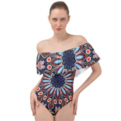 Abstract Kaleidoscope Digital Off Shoulder Velour Bodysuit  by Jancukart