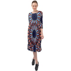 Abstract Kaleidoscope Digital Ruffle End Midi Chiffon Dress