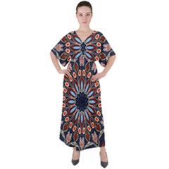 Abstract Kaleidoscope Digital V-neck Boho Style Maxi Dress